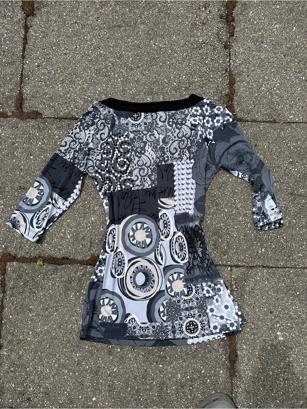 Porto San Francisco Y2K Mixed Patchwork Bow Accent Tunic Top - Fits Small - Picture 2 of 5